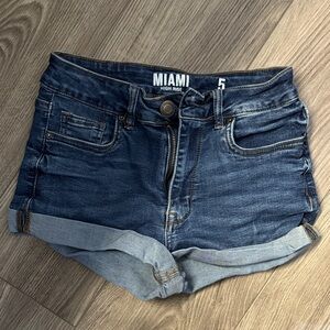 Miami High Waist Denim Shorts - Dark Blue